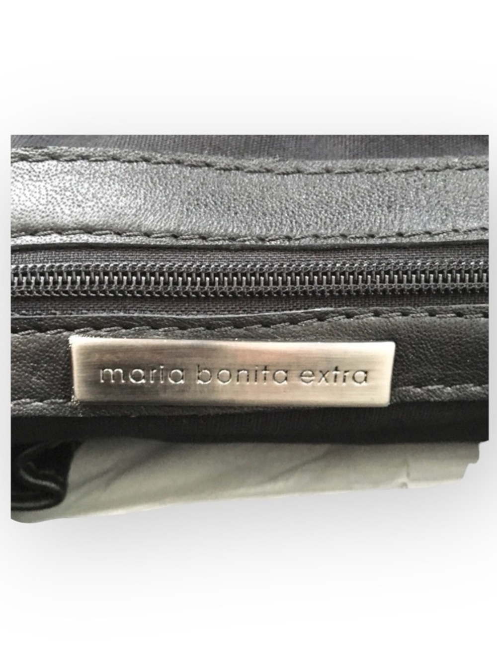 new Maria Bonita Extra ༄ Zip Pockets Leather Travel Bag ༄ Black Metallic Sheen - Picture 9 of 16